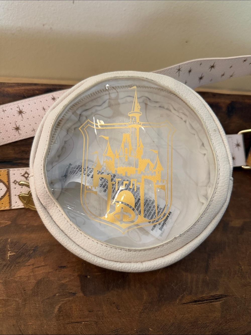 Disney Round Clear Coin Purse with Gold Castle Detail and pin strap - Cream